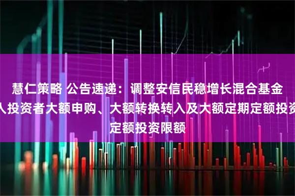 慧仁策略 公告速递：调整安信民稳增长混合基金非个人投资者大额申购、大额转换转入及大额定期定额投资限额